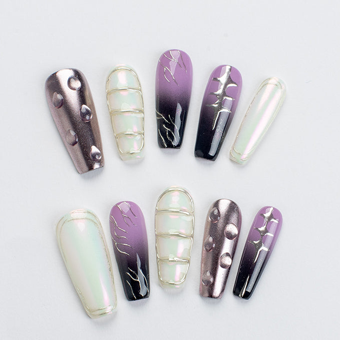 Purple Pearl (Long Coffin) Press on Handmade Nails