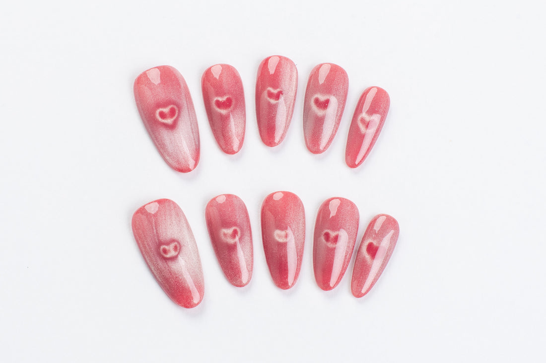 Matching Hearts (Medium Almond) Press on Handmade Nails