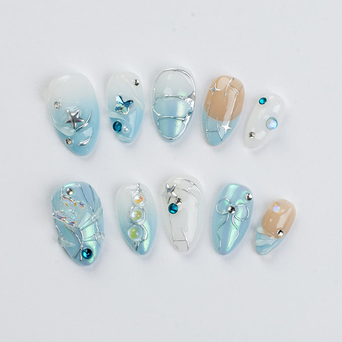 Pacific Breeze (Short Almond) Press on Handmade Nails
