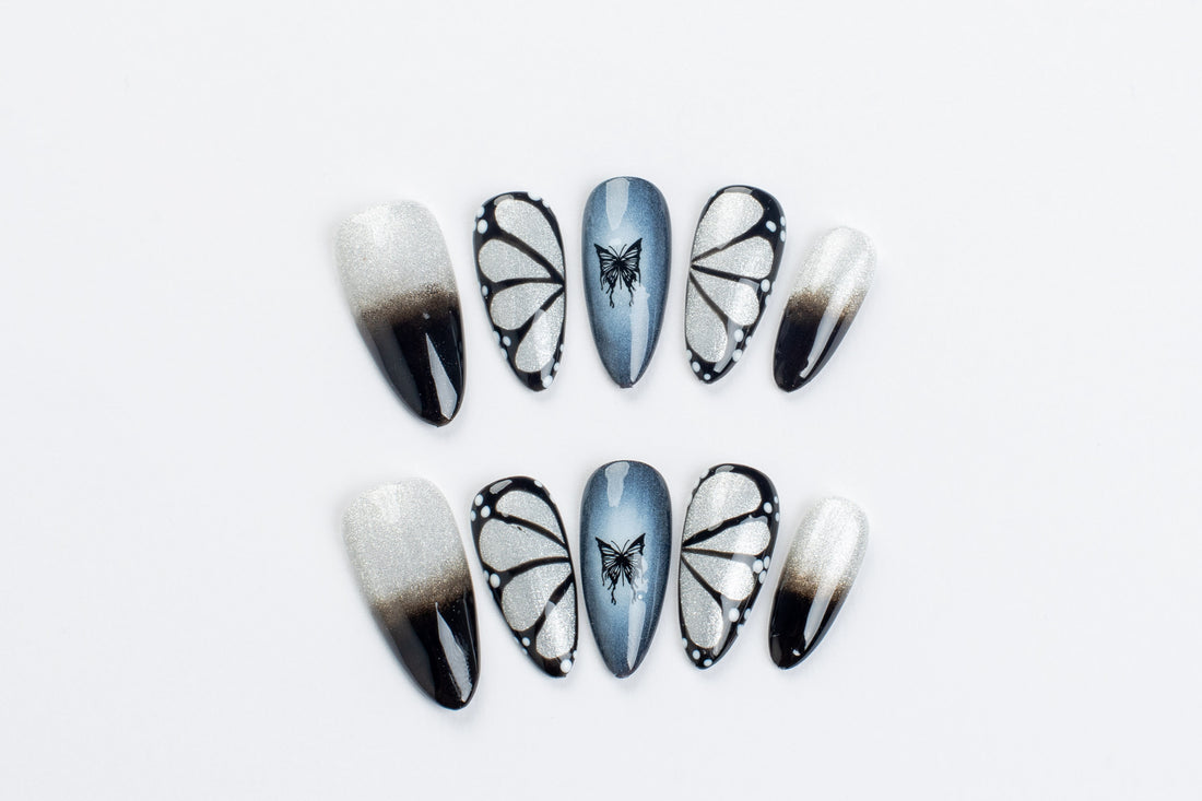 Dancing Butterfly (Medium Almond) Press on Handmade Nails
