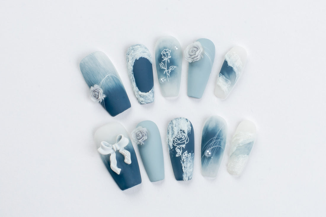 Baby Blue (Medium Coffin) Press on Handmade Nails