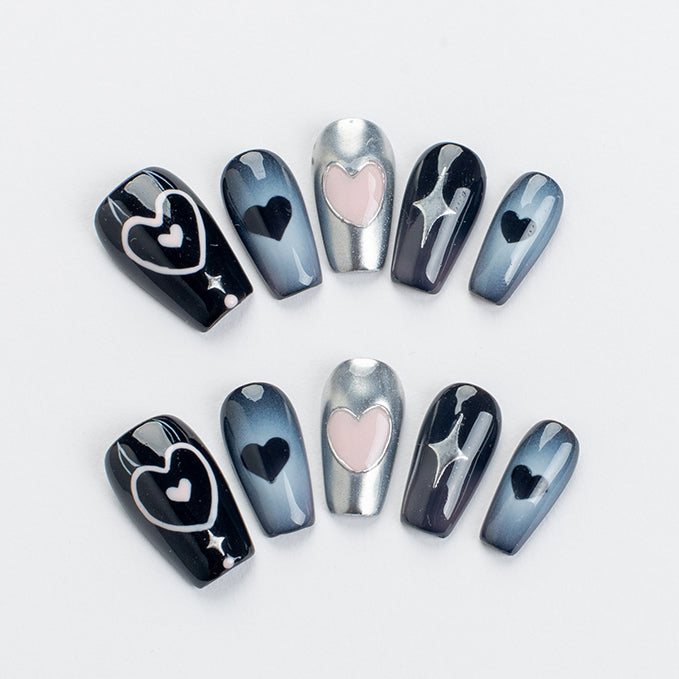 Ebony Chrome (Short Coffin) Press on Handmade Nails