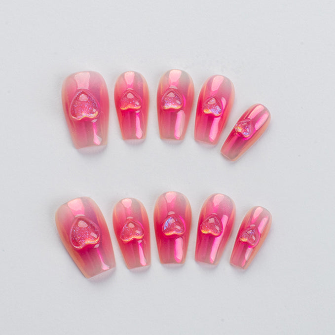 Fuchsia Flame (Short Coffin) Press on Handmade Nails