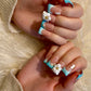 Aqua Daisy Breeze (Short Duck) Press on Handmade Nails