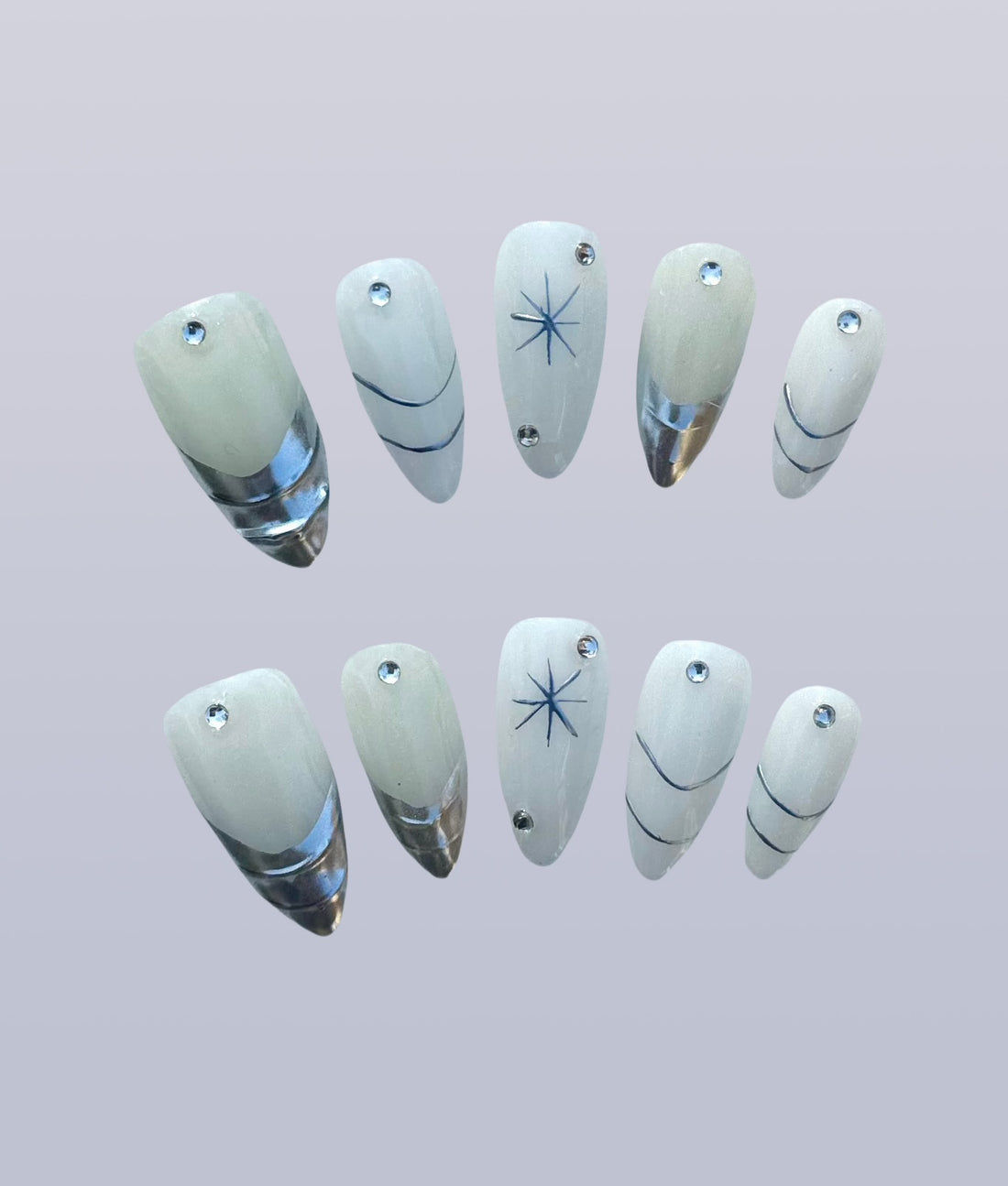 Moonlight Chrome (Medium Almond) Press on Handmade Nails