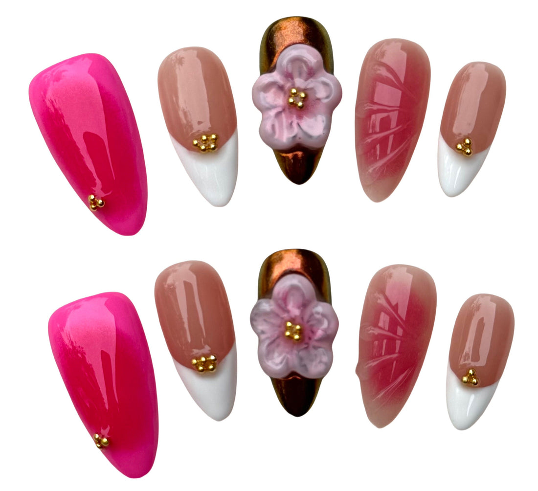 Cherry Blossom Elegance (Medium Almond) Handmade Press on Nails