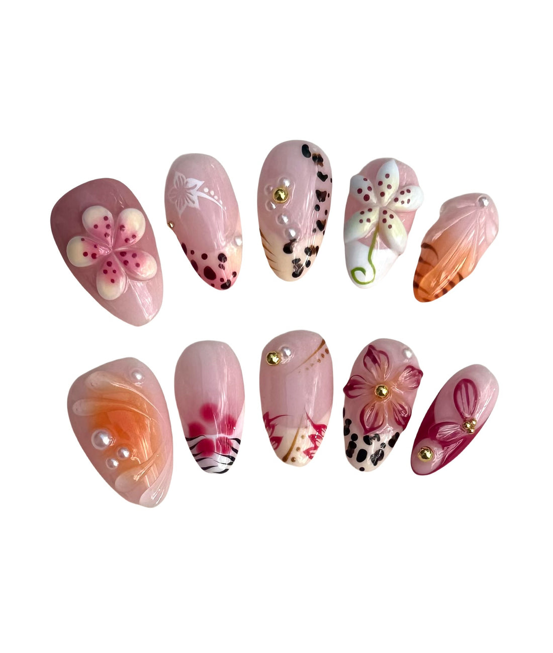 Tropical Garden Breeze (Short Almond) Press on Handmade Nails