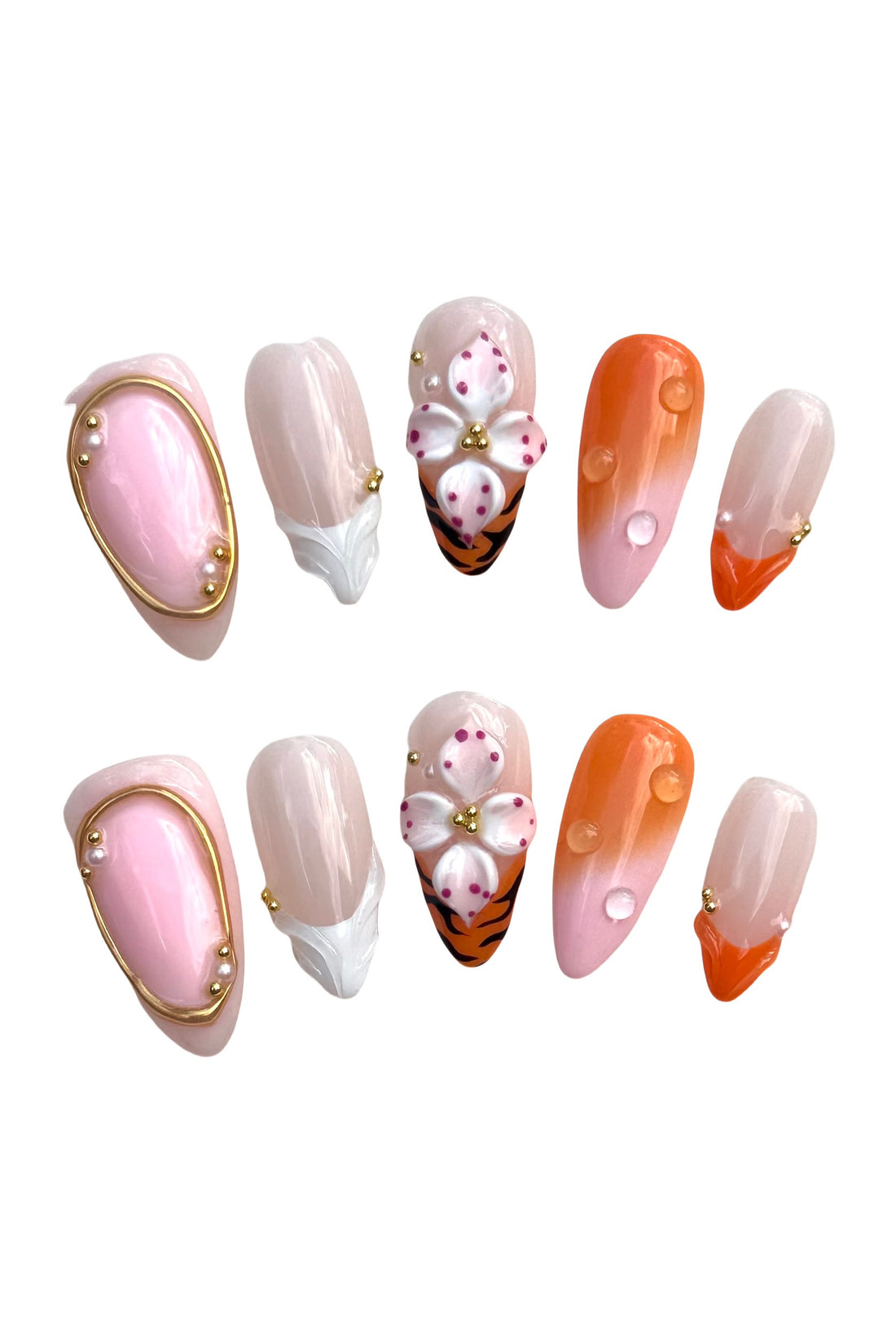 Peachy Petal Parade (Medium Almond) Press on Handmade Nails