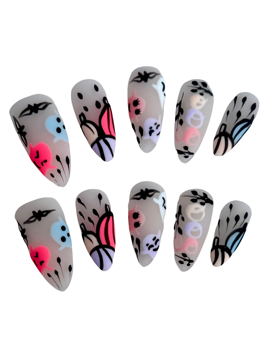 Pastel Ghost Party (Medium Almond) Press on Handmade Nails