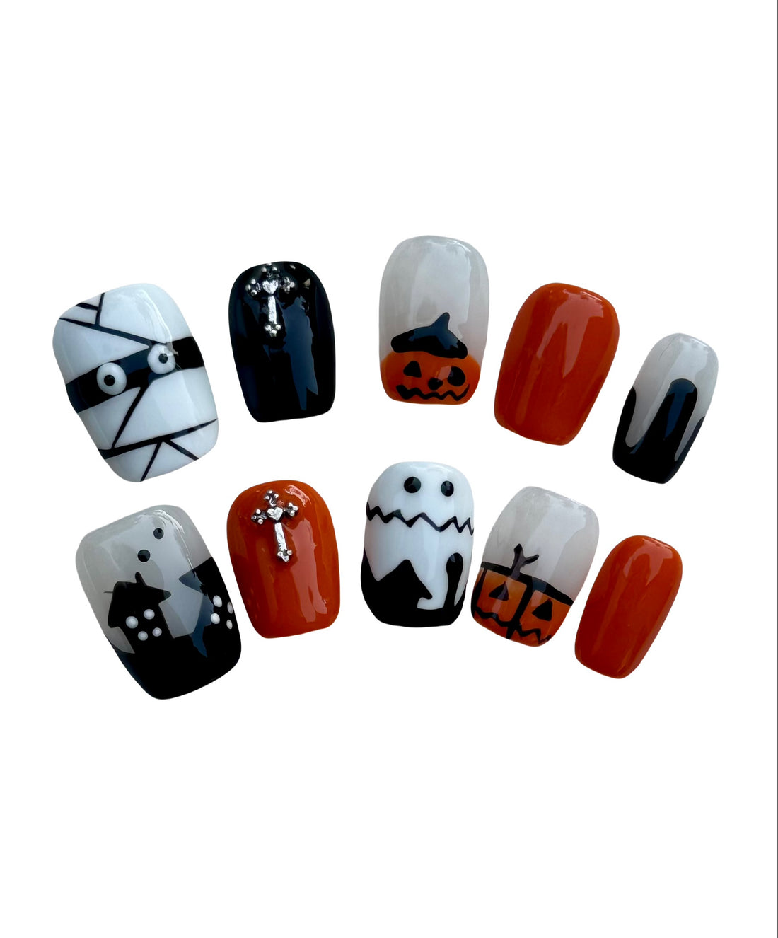 Haunted Pumpkin Party (Short Square) Press on Handmade Nails
