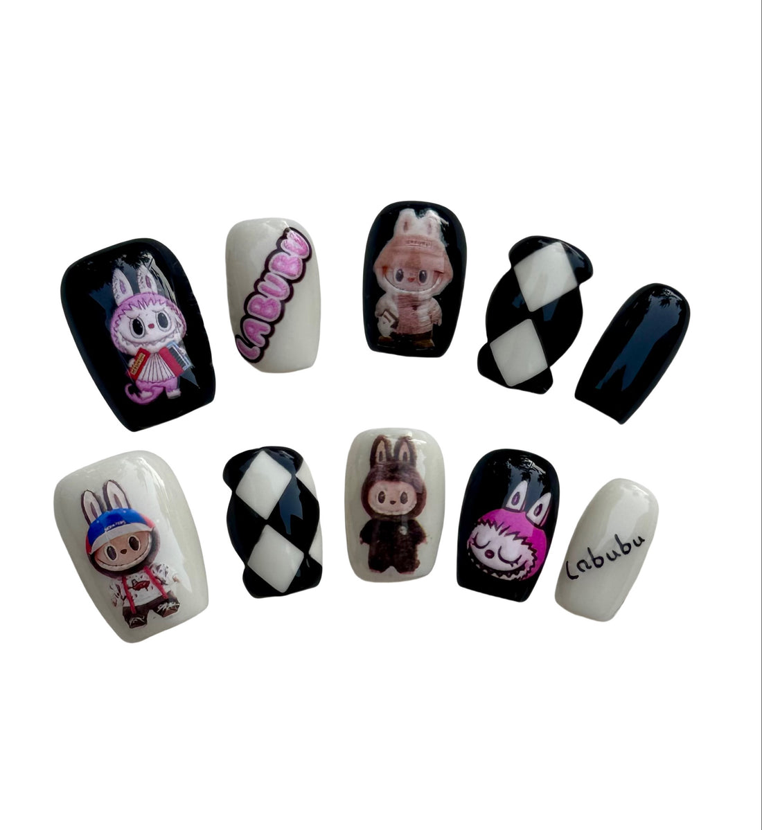 Labubu Checkmate Cuties (Short Square) Press on Handmade Nails