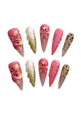Golden Hibiscus Glow (Long Stiletto) Press on Handmade Nails