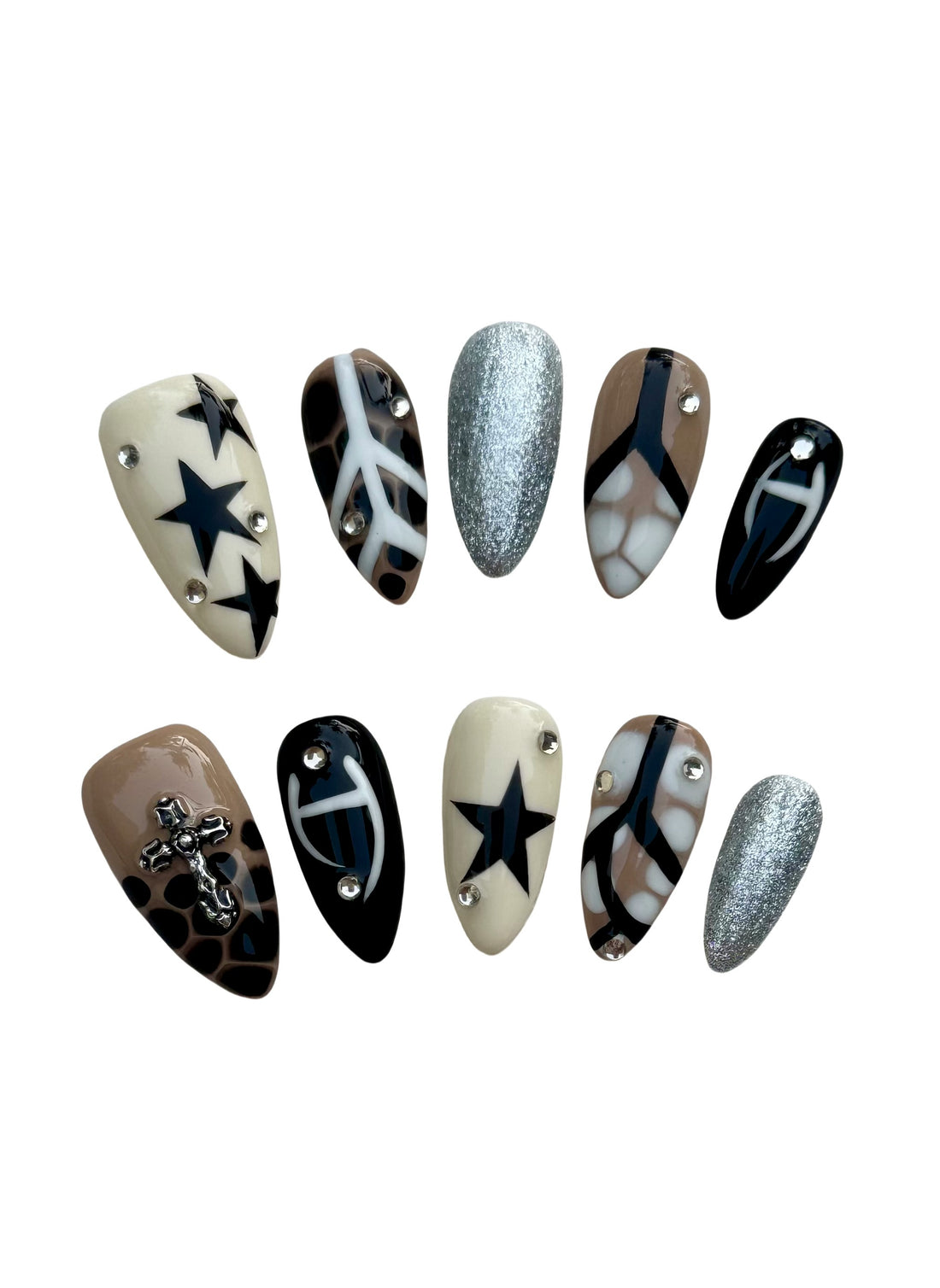 Midnight Star Safari (Medium Almond) Press on Handmade Nails