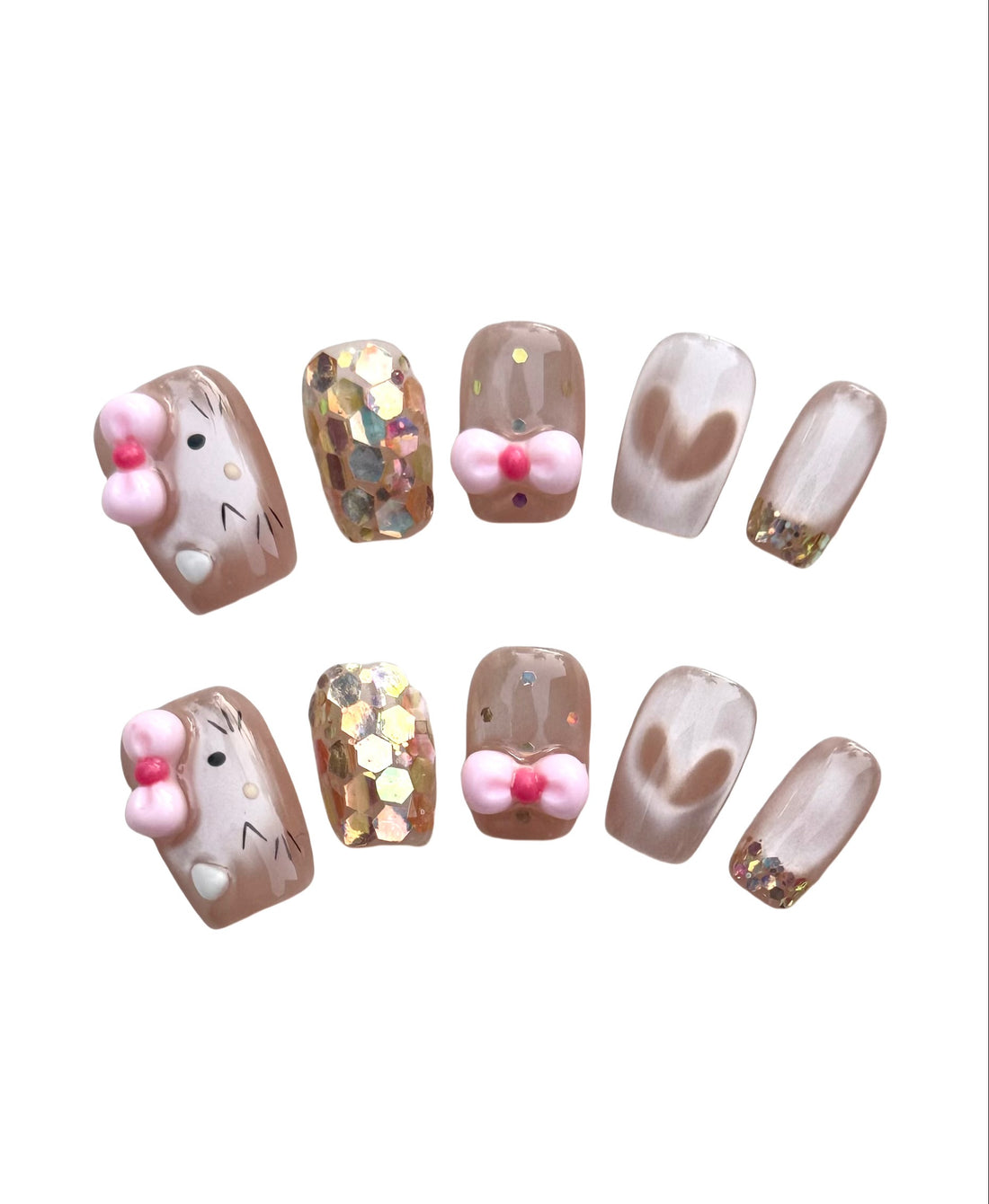 Kitty Sparkle (Short Square) Press on Handmade Nails
