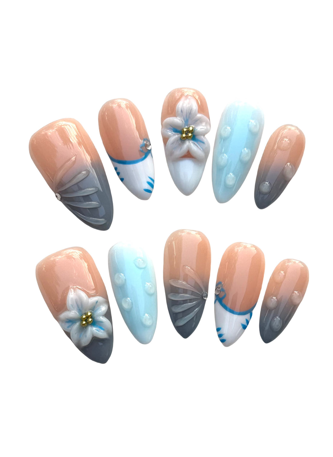 Frosted Petal French (Medium Almond) Press on Handmade Nails