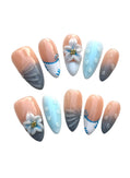 Frosted Petal French (Medium Almond) Press on Handmade Nails