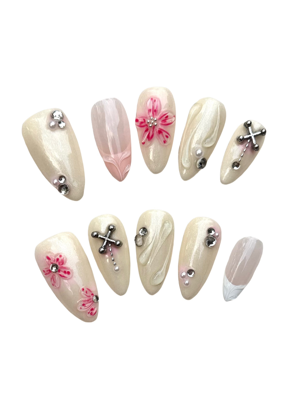 Buttercream Blossom (Medium Almond) Press on Handmade Nails