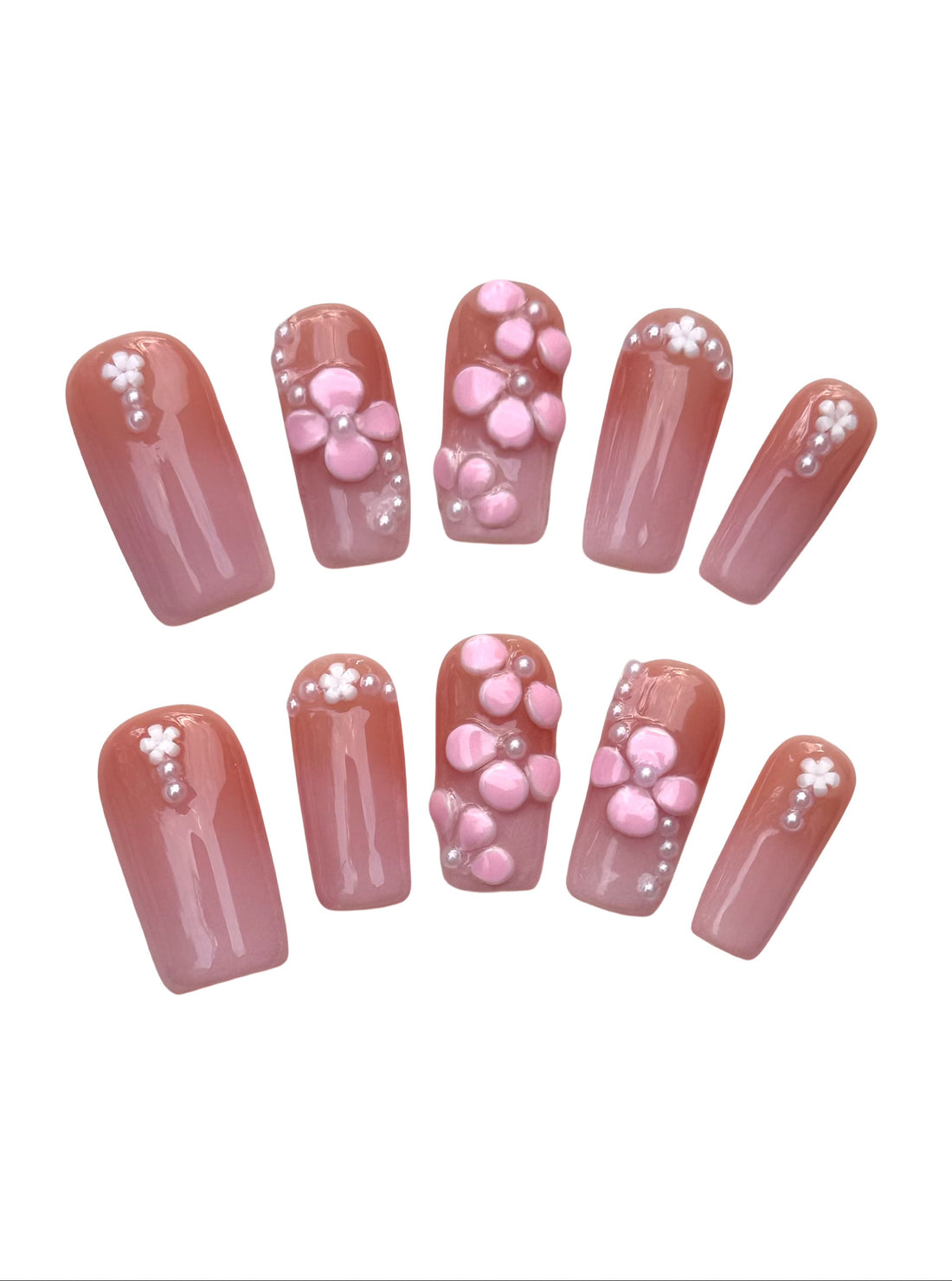 Petal Pink Charm (Medium Square) Press on Handmade Nails