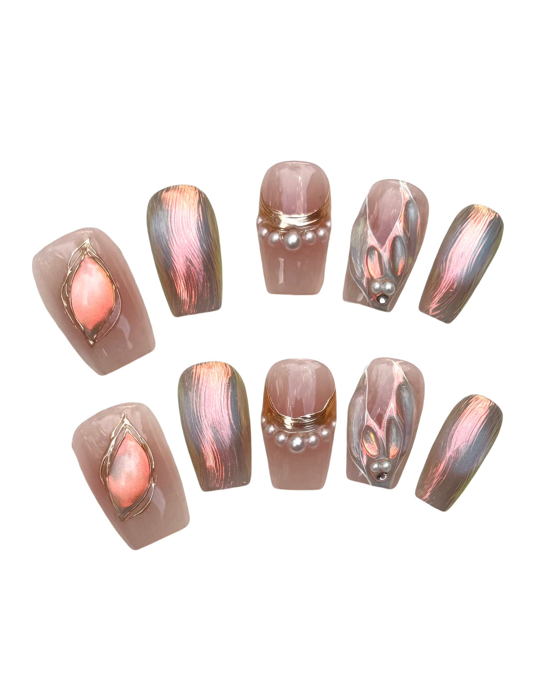 Rose Moonlight Aura (Short Coffin) Press on Handmade Nails