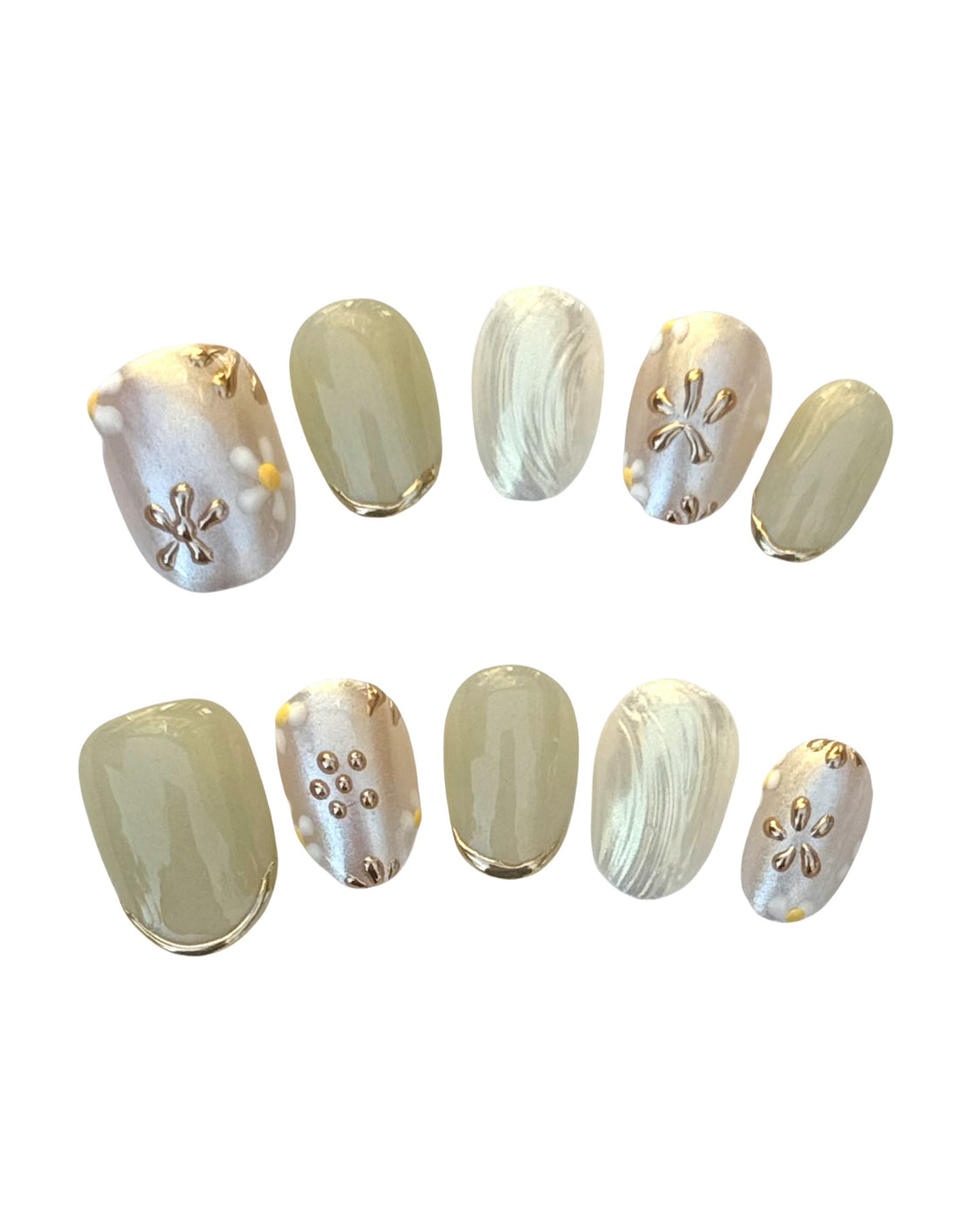 Olive Blossom Glow (Short Oval) Press on Handmade Nails